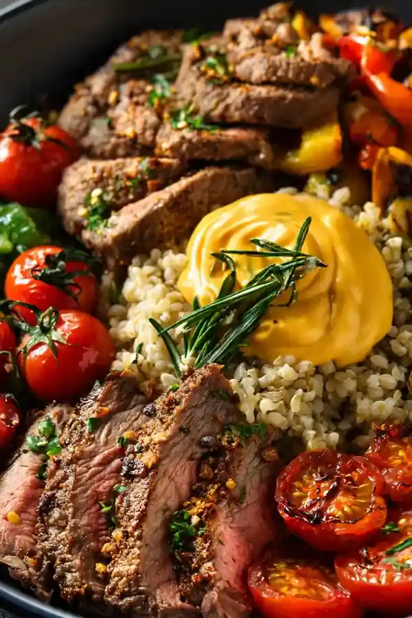 Beef Shawarma Bowl with Freekeh and Roasted Veg