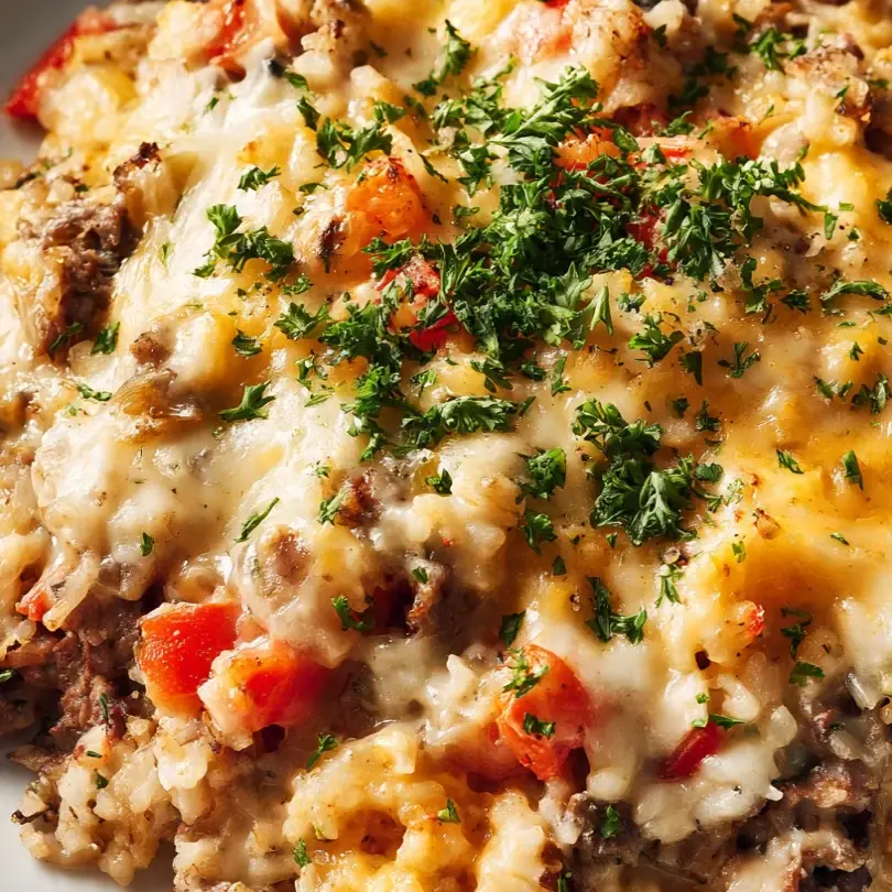 Cheesy Baked Beef And Rice Casserole