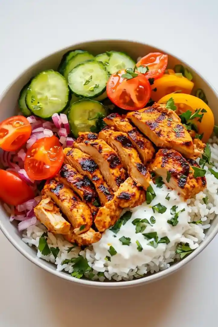 Chicken Shawarma Rice Bowl with Pickled Vegetables