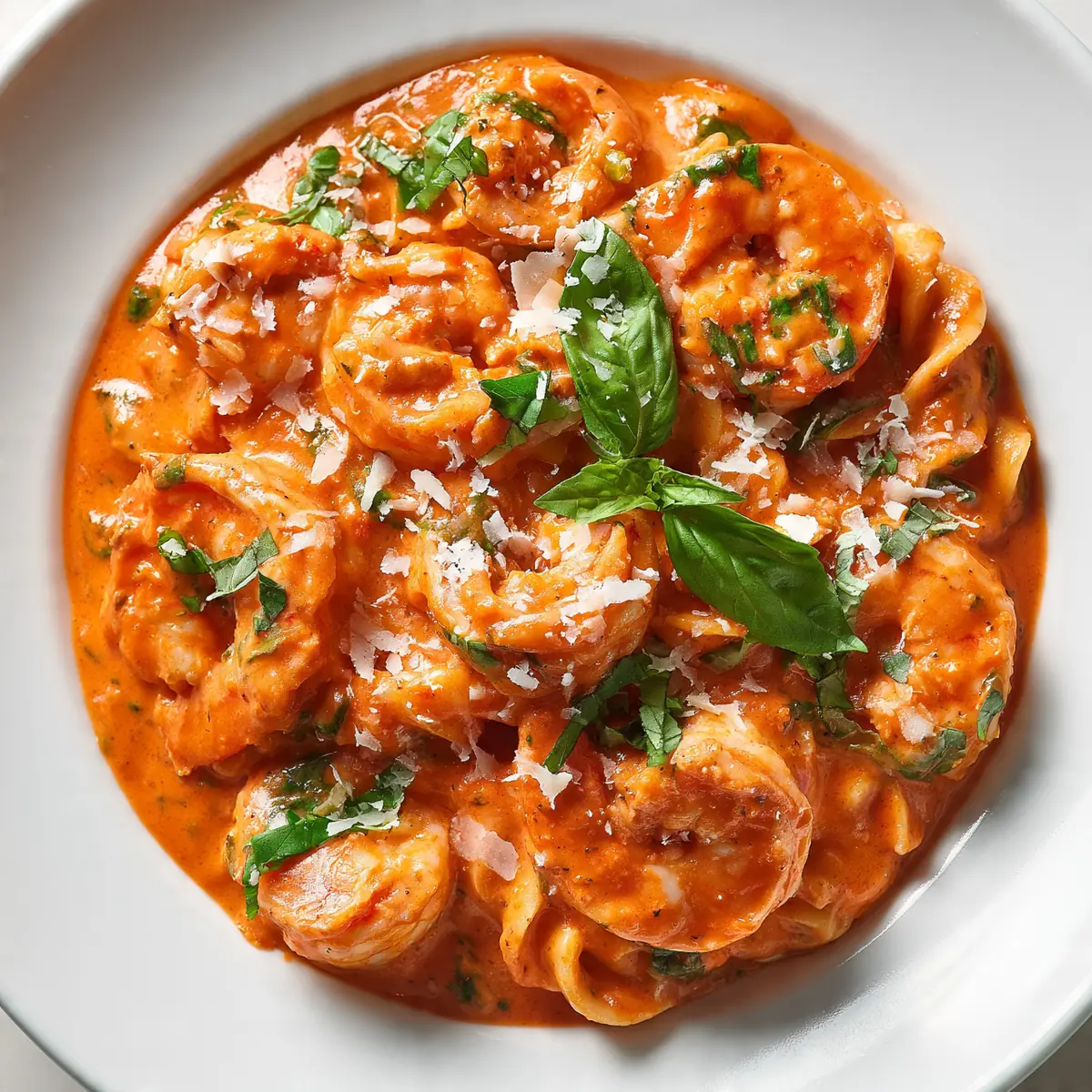 Creamy Shrimp Pasta In Tomato Basil Sauce