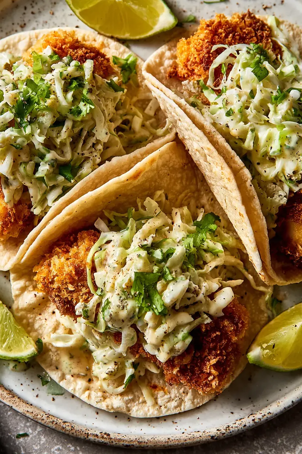 Crispy Baked Fish Tacos with Lime Slaw