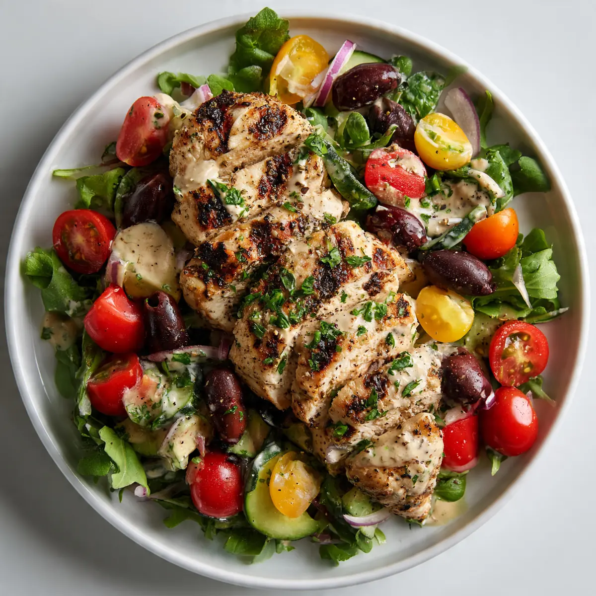 Greek Chicken Salad With Hummus Dressing