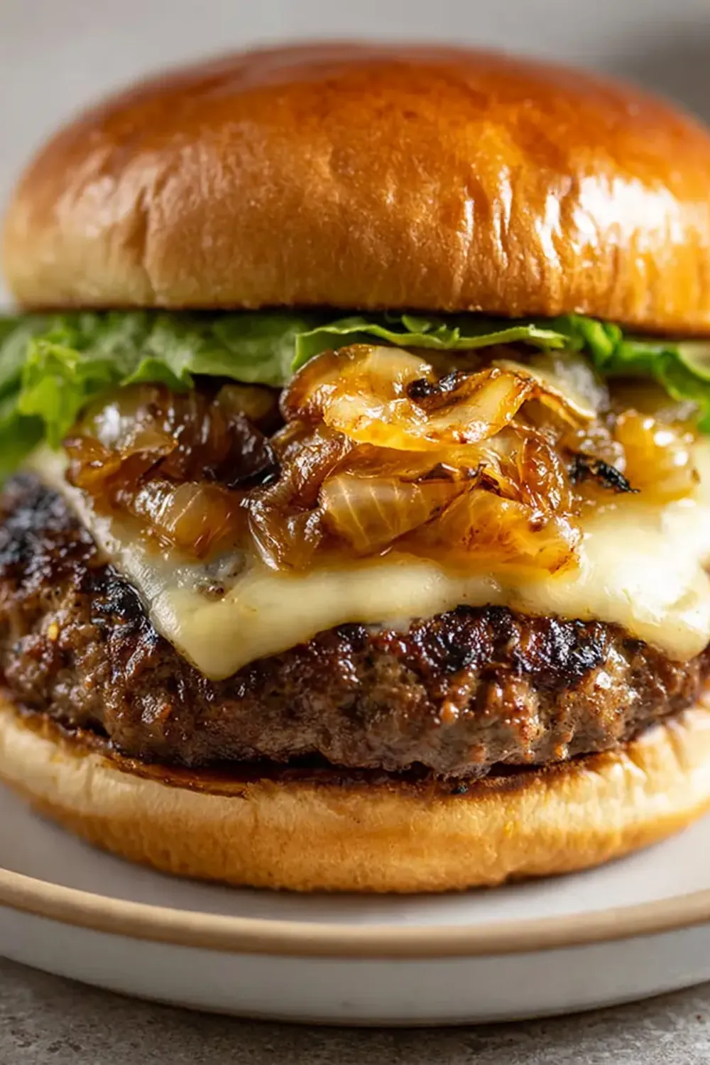 Grilled Beef Burgers with Caramelized Onions