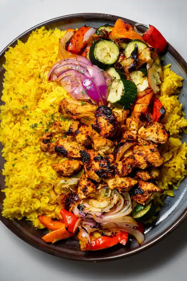 Grilled Chicken Shawarma with Turmeric Rice Bowl