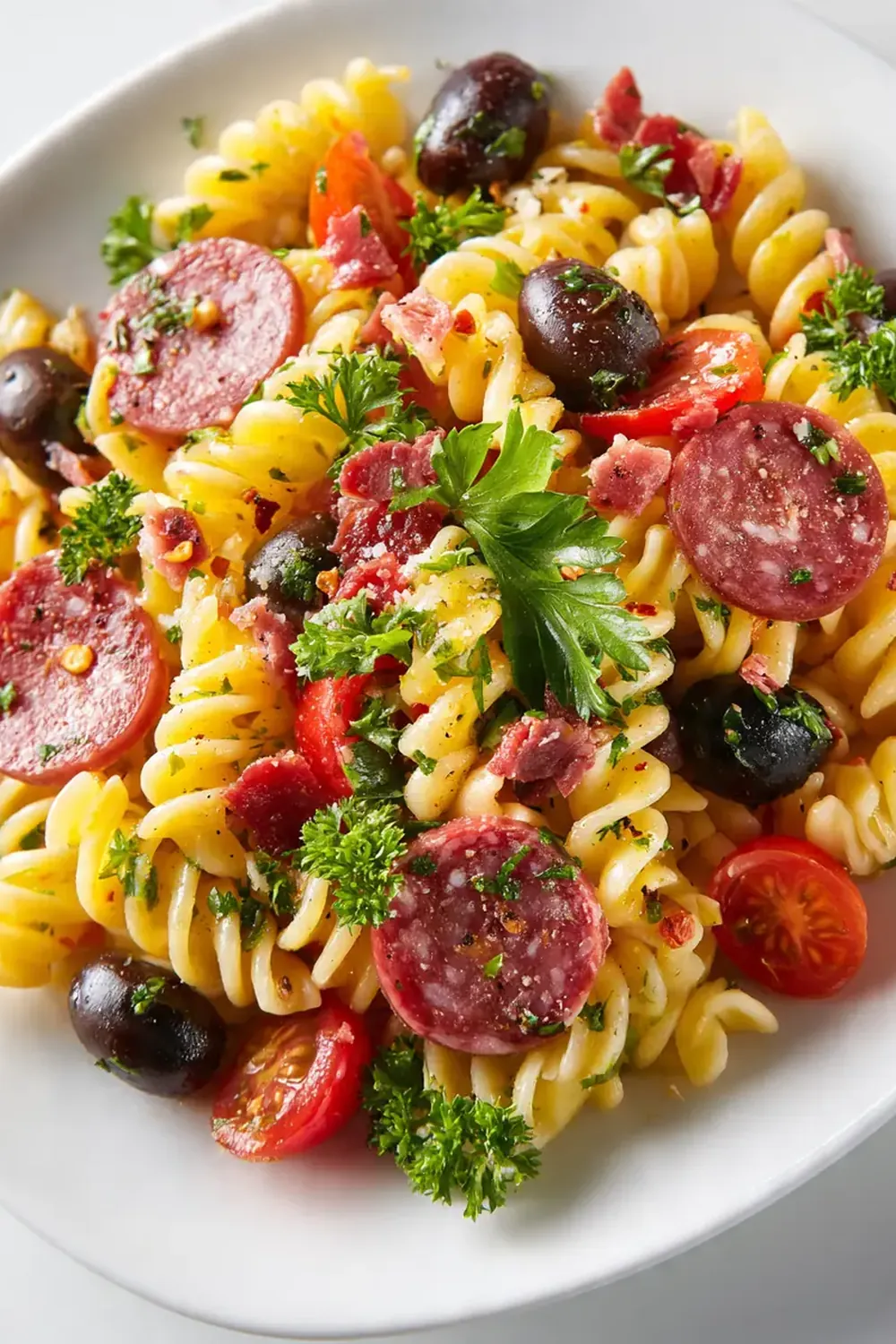 Italian Pasta Salad with Salami & Olives