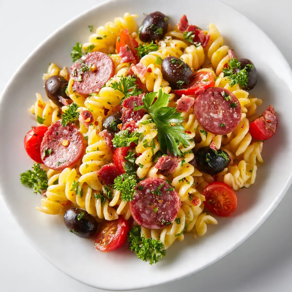 Italian Pasta Salad With Salami & Olives