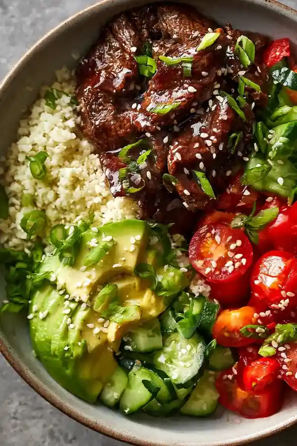 Low-Carb Cauliflower Rice Teriyaki Beef Bowl