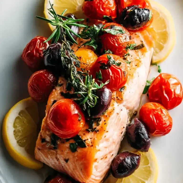 Mediterranean Baked Salmon With Olives & Tomatoes