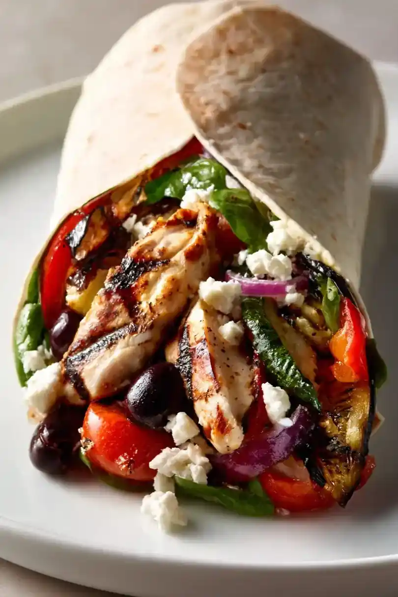 Mediterranean Roasted Vegetable and Chicken Wrap