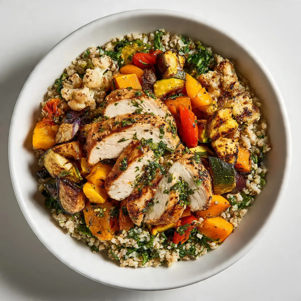 Roasted Veggie & Chicken Grain Bowl Salad