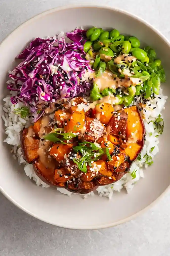 Sesame Ginger Bowl with Roasted Sweet Potato