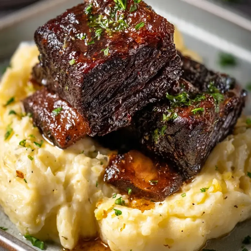 Slow Cooker Beef Short Ribs With Garlic Mashed Potatoes