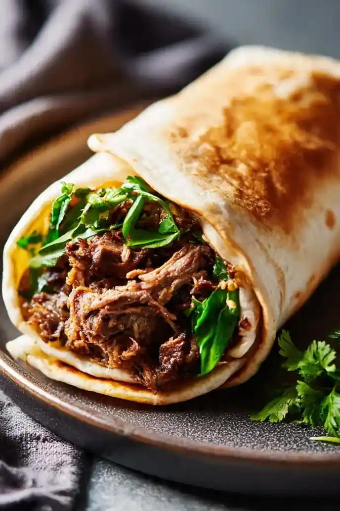 Slow Cooker Shredded Beef Shawarma Wrap