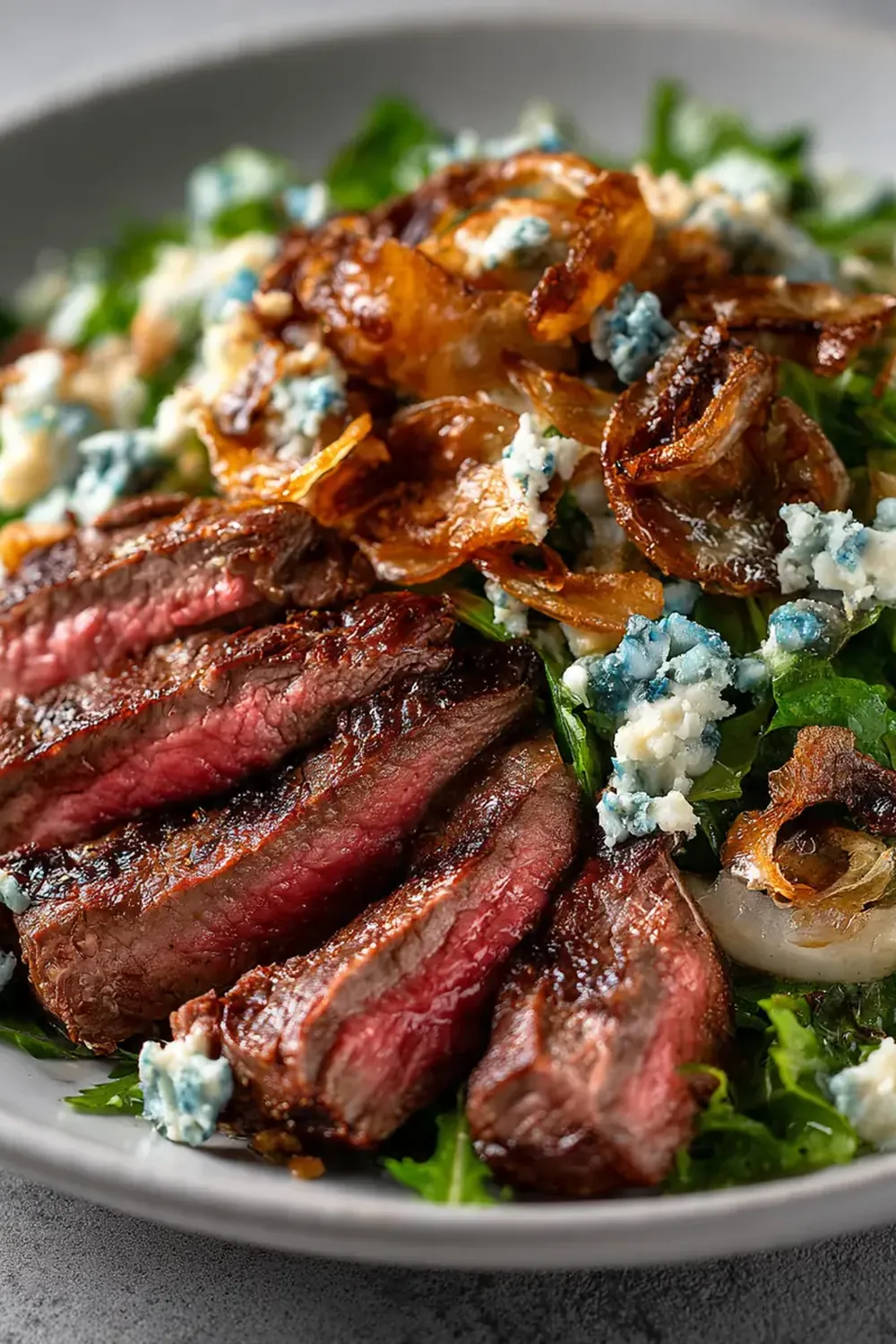 Steak Salad with Blue Cheese & Crispy Onions