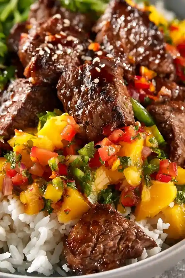 Teriyaki Beef Bowl with Mango Salsa