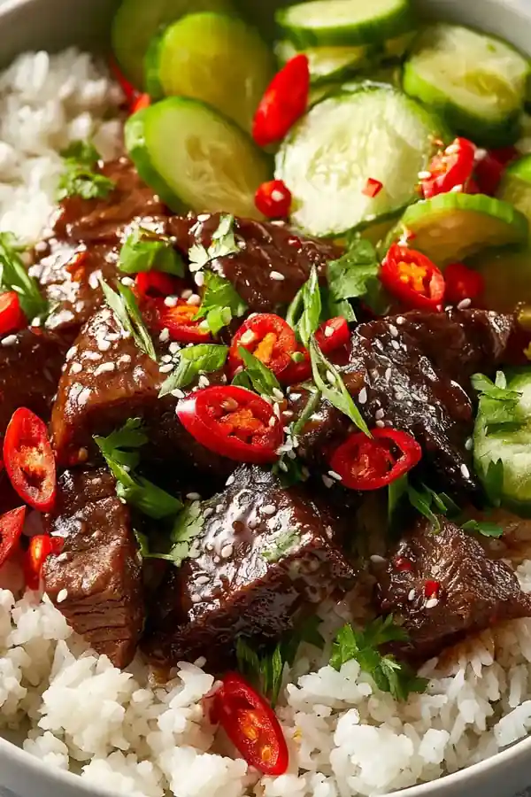 Teriyaki Beef Bowl with Pickled Cucumber