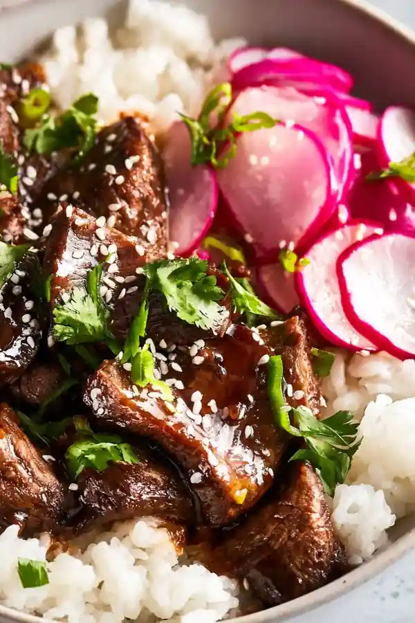 Teriyaki Beef Bowl with Quick Pickled Radish