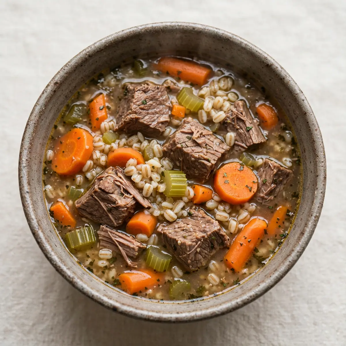 5-Ingredient Crockpot Beef and Barley Soup