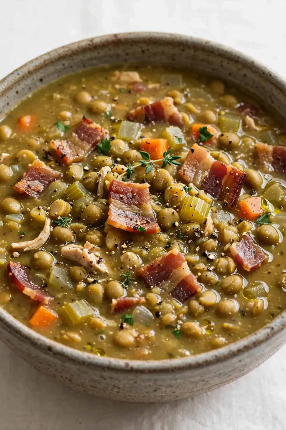 Crockpot Split Pea Soup (Turkey Bacon Base)