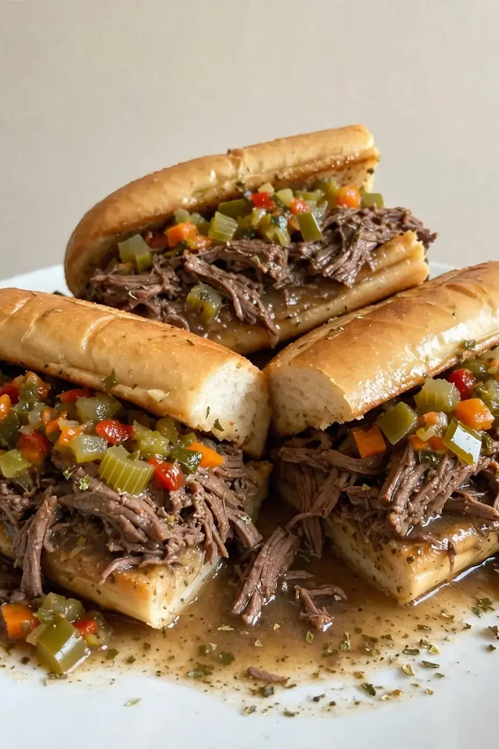 Dump-and-Go Crockpot Italian Beef Sandwiches (Beef Broth Base)