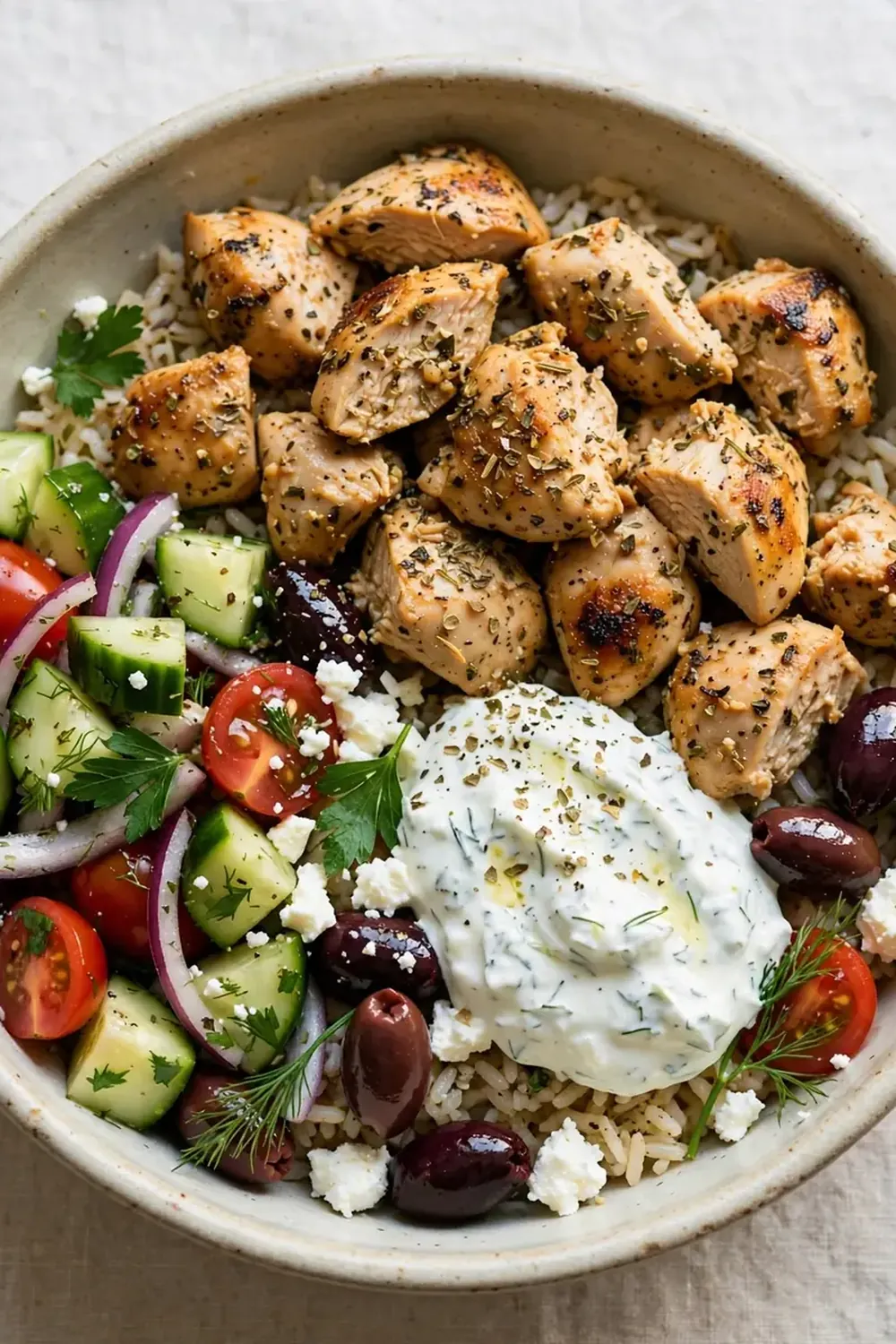 Crockpot Greek Chicken Souvlaki Bowls